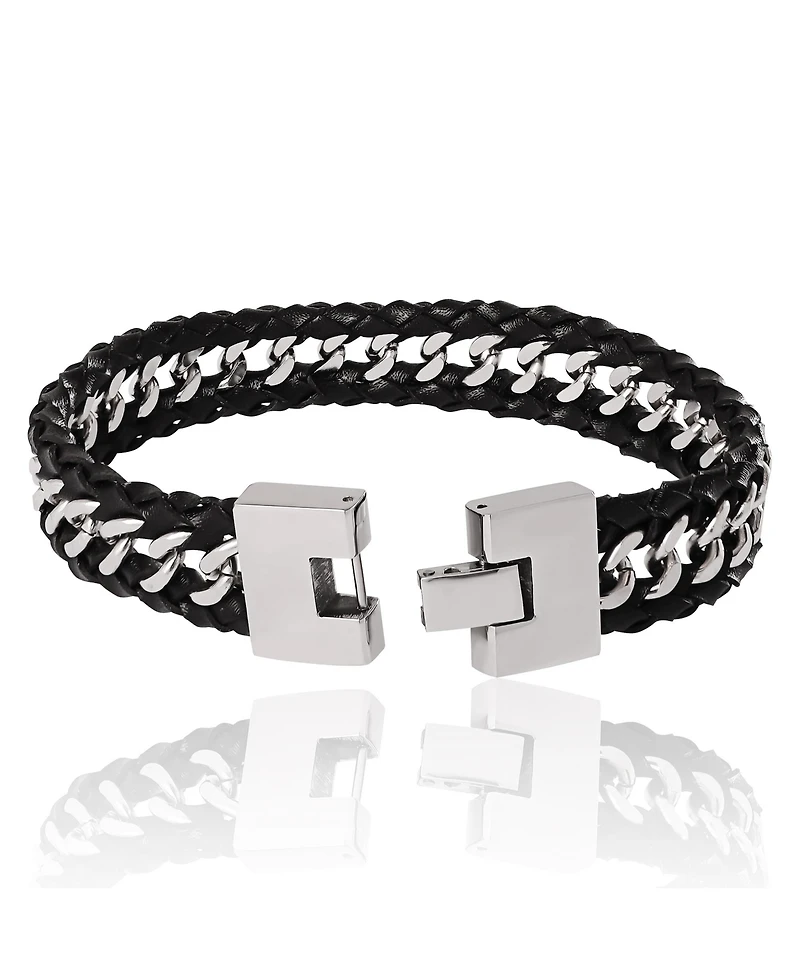 Lucky Brand Braided Leather and Chain Overlay Bracelet