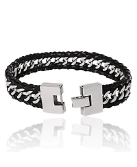 Lucky Brand Braided Leather and Chain Overlay Bracelet