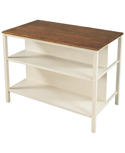 Casainc 45" Solid Wood Kitchen Island with Butcher Block and Open Shelves for Small Spaces