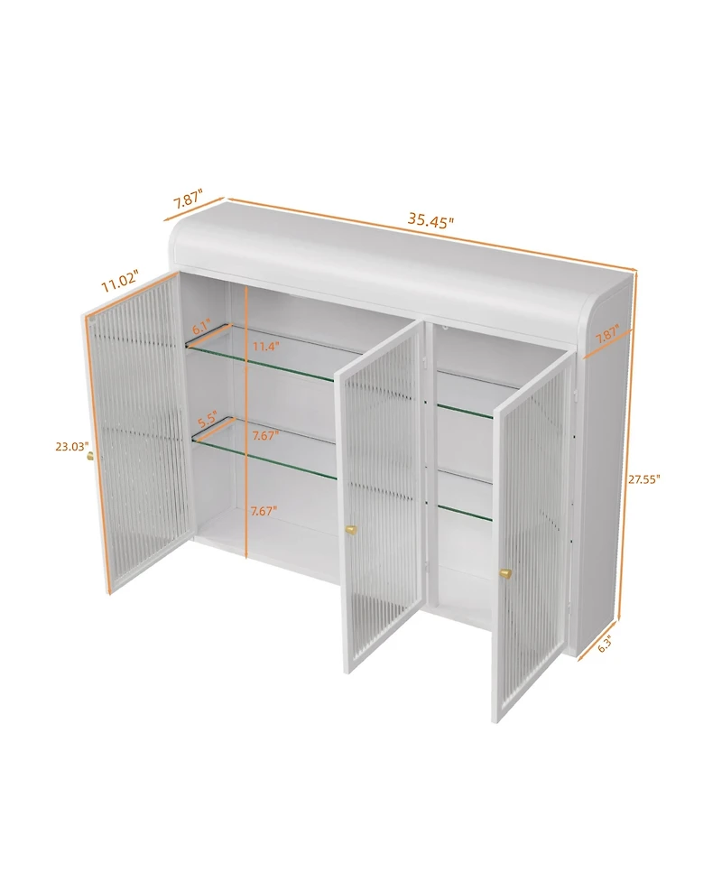 Casainc Arched 3-Door Wall Mounted Glass Cabinet for Kitchen, Living Room, Bathroom