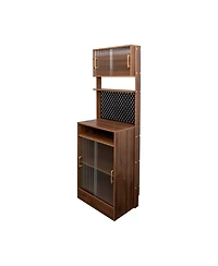 Casainc Kitchen Pantry Sideboard with Sliding Glass Doors and Countertop Storage Cabinet