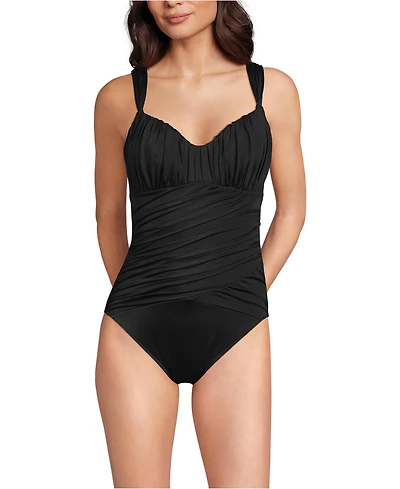 Lands' End Women's Smoothing Sweetheart Shirred One Piece