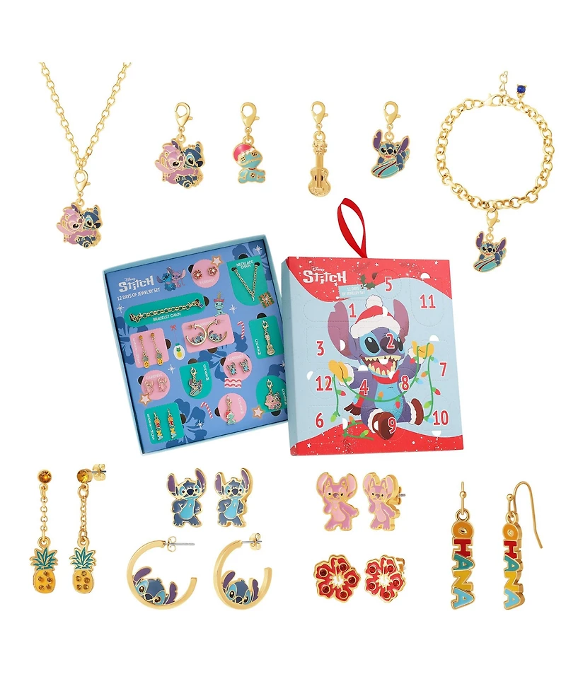 Disney Stitch Jewelry Advent Gift Set: Earrings, Necklace, Bracelet & Charms Mix & Match Christmas Calendar Box Collection