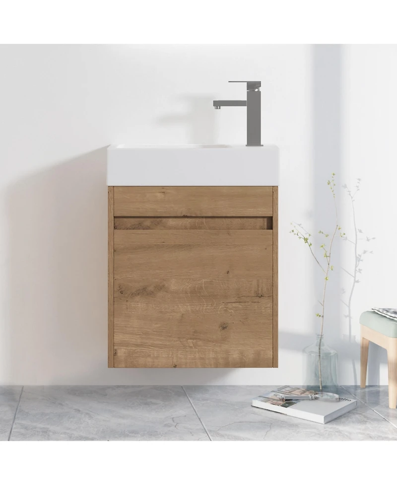 Casainc 18 Inch Bathroom Vanity with White Resin Sink and Soft-Close Cabinet Door