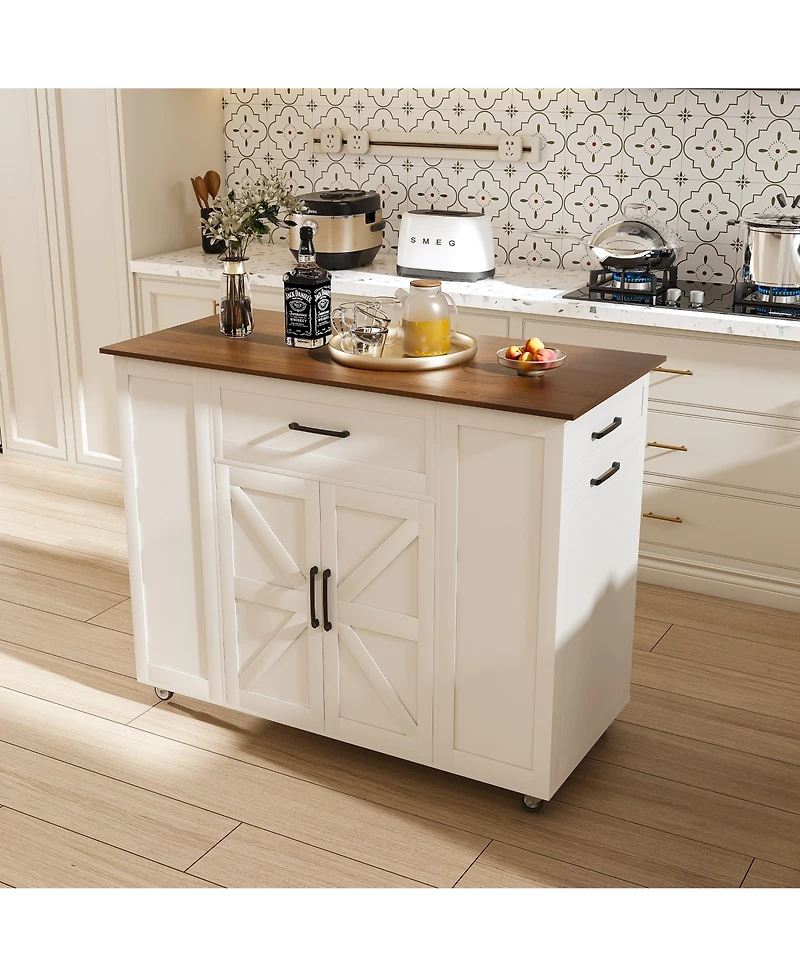 Casainc Rustic Kitchen Island on Wheels with Storage and Power Outlet, Mdf Frame, 46"