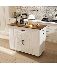 Casainc Rustic Kitchen Island on Wheels with Storage and Power Outlet, Mdf Frame, 46"