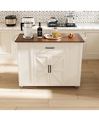 Casainc Rustic Kitchen Island on Wheels with Storage and Power Outlet, Mdf Frame, 46"