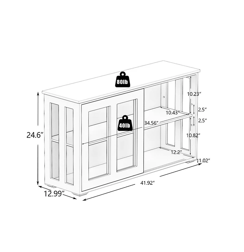 Casainc Kitchen Storage Cabinet with Glass Door for Pantry or Dining Room