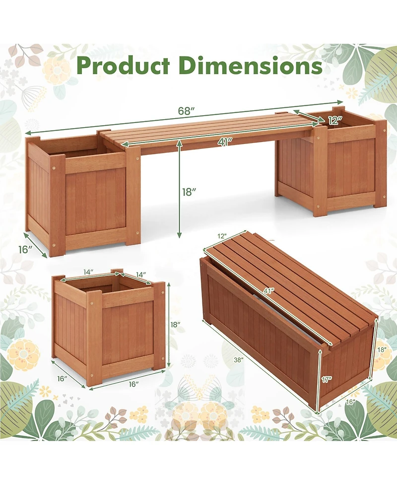 Gymax Wood Wooden Planter Box w/ Seat 2-in-1 Raised Garden Bed & Bench Outdoor