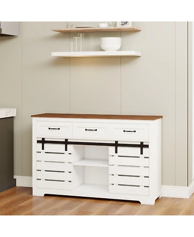 Casainc 53" Farmhouse Buffet Cabinet with 3 Drawers, Barn Doors and Adjustable Shelves