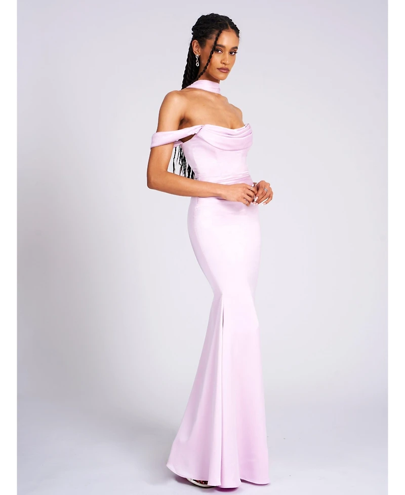 Miss Circle Women's Ivona Mauve Halter Neck Double Duchess Satin Gown