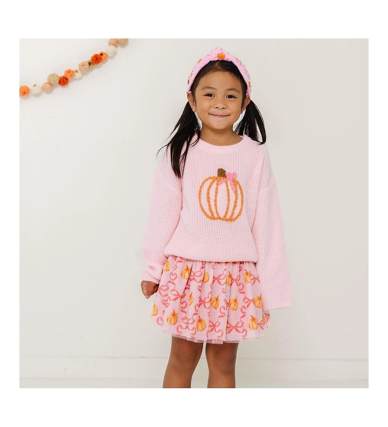 Sweet Wink Little and Big Girls Coquette Pumpkin Knit Sweater