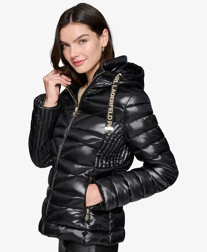 Karl Lagerfeld Paris Women's Drawstring Puffer Coat