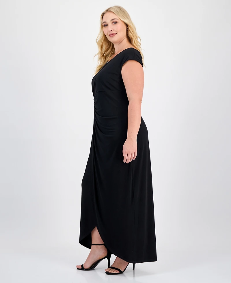 Connected Plus Short-Sleeve Jersey Maxi Dress