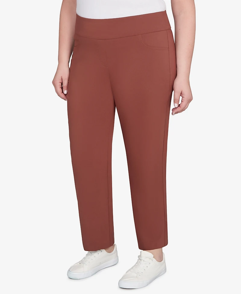 Hearts Of Palm Plus Solid Tech Stretch Ankle Length Pants
