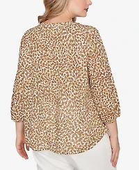 Hearts Of Palm Plus Printed 3/4 Sleeve Peasant Top
