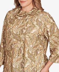 Hearts Of Palm Plus Printed Hatchi Cowl Neck Top