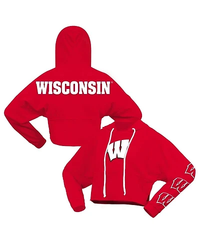 Spirit Jersey Women's Red Wisconsin Badgers Oversized Cropped Pullover Hoodie