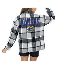 Gameday Couture Women's Grey Kansas Jayhawks Long Sleeve Brushed Plaid Button-Up Overshirt Jacket