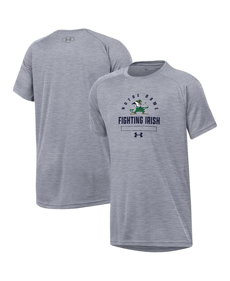 Under Armour Big Boys and Girls Heather Gray Notre Dame Fighting Irish Ultra Soft Rye Tech Performance T-Shirt