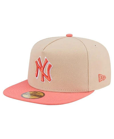New Era Men's Light Beige/Coral York Yankees Two-Tone Color Pack A-Frame 59FIFTY Fitted Hat