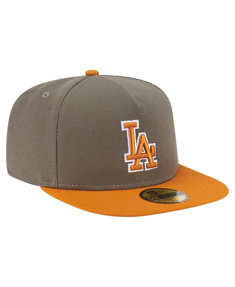 New Era Men's Olive/Orange Los Angeles Dodgers Two-Tone Color Pack A-Frame 59FIFTY Fitted Hat
