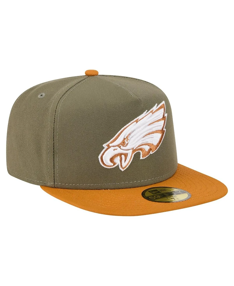 New Era Men's Olive/Brown Philadelphia Eagles Color Pack A-Frame 59FIFTY Fitted Hat
