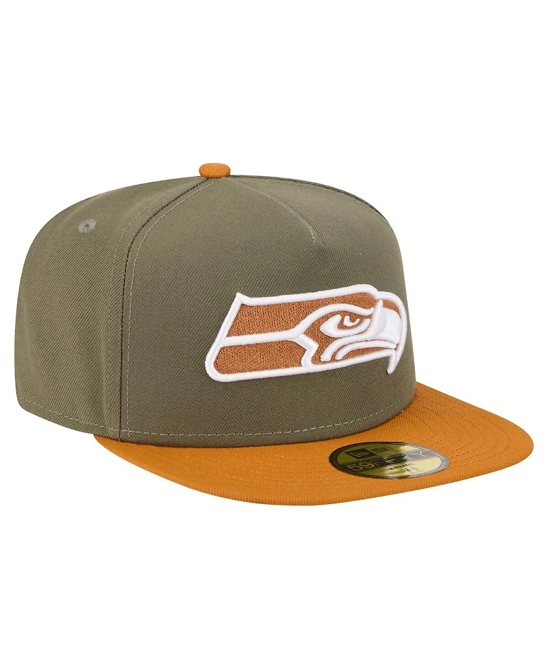 New Era Men's Olive/Brown Seattle Seahawks Color Pack A-Frame 59FIFTY Fitted Hat