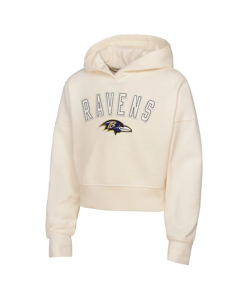 Outerstuff Big Girls Cream Baltimore Ravens Oversized Cropped Blitz Hoodie