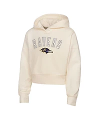 Outerstuff Big Girls Cream Baltimore Ravens Oversized Cropped Blitz Hoodie