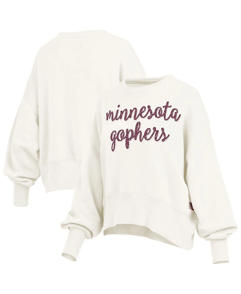 Pressbox Women's Cream Minnesota Golden Gophers Oversized Chelsea Waist Length Pullover Sweatshirt