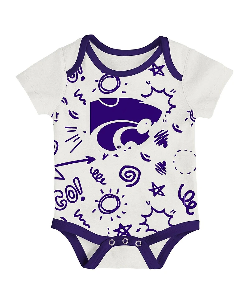 Outerstuff Baby Boys and Girls Kansas State Wildcats 3-Pack All Day Play Bodysuit Set