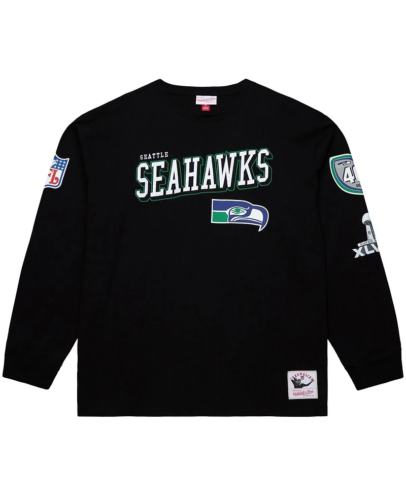 Mitchell & Ness Men's Black Seattle Seahawks Training Camp Vintage Logos Long Sleeve T-Shirt