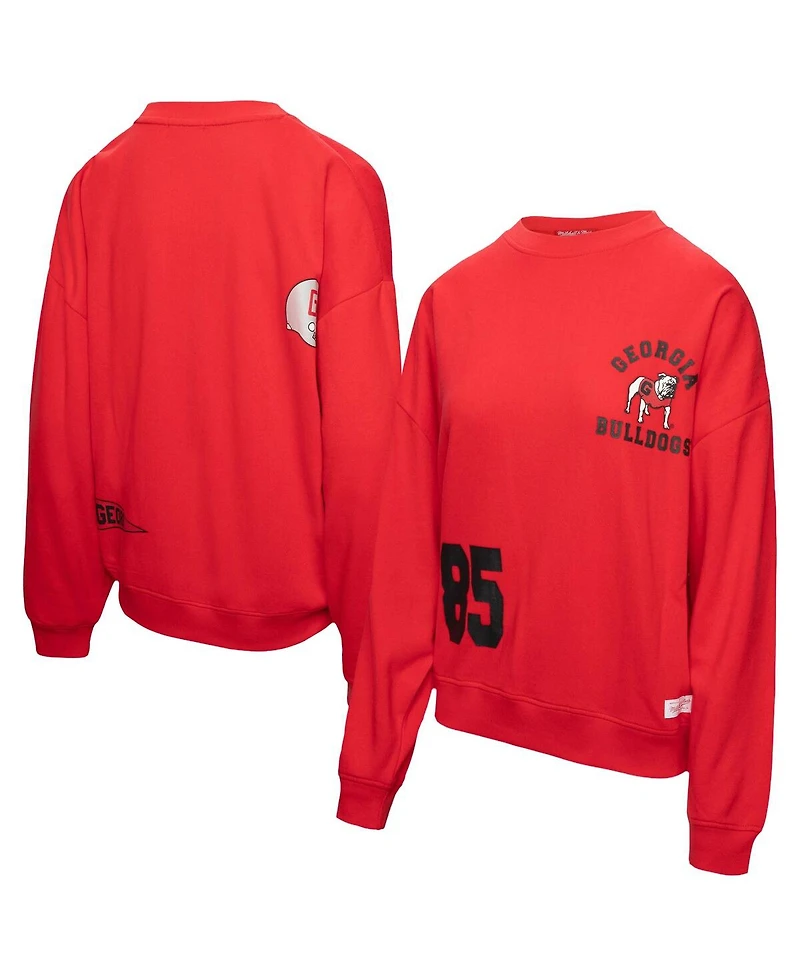 Mitchell Ness Women's Red Georgia Bulldogs Multi-Hit Crewneck Pullover Sweatshirt