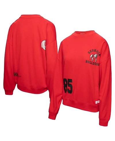 Mitchell Ness Women's Red Georgia Bulldogs Multi-Hit Crewneck Pullover Sweatshirt