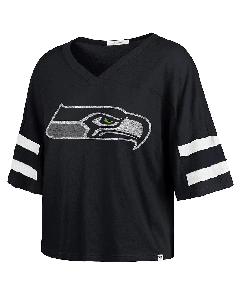 '47 Brand Women's College Navy Seattle Seahawks Premier Scout Cropped V-Neck T-Shirt