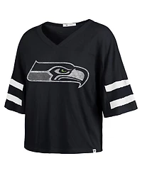'47 Brand Women's College Navy Seattle Seahawks Premier Scout Cropped V-Neck T-Shirt