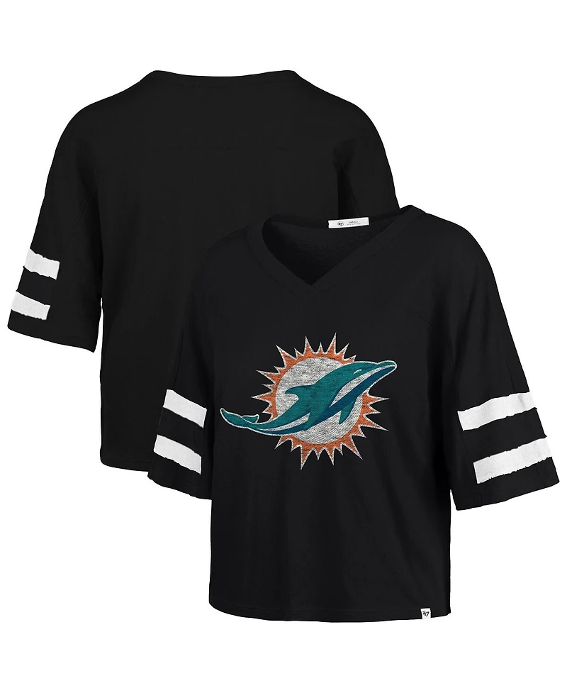 '47 Brand Women's Black Miami Dolphins Premier Scout Cropped V-Neck T-Shirt