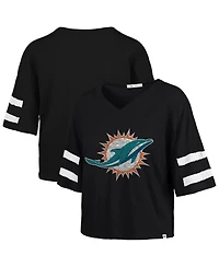 '47 Brand Women's Black Miami Dolphins Premier Scout Cropped V-Neck T-Shirt