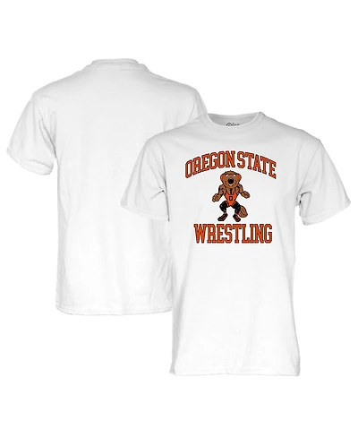 Blue 84 Men's and Women's White Oregon State Beavers Wrestling Beaver T-Shirt