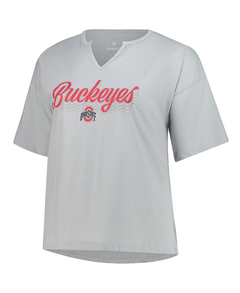 Fanatics Women's Gray Ohio State Buckeyes Plus Winning Gear Notch Neck T-Shirt
