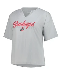 Fanatics Women's Gray Ohio State Buckeyes Plus Winning Gear Notch Neck T-Shirt