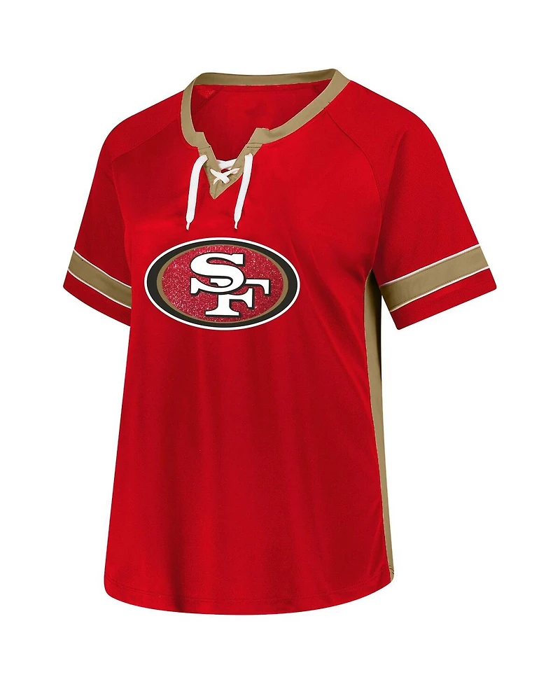 Fanatics Women's Christian McCaffrey Scarlet San Francisco 49ers Plus Name Number Lace-Up T-Shirt