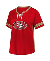 Fanatics Women's Christian McCaffrey Scarlet San Francisco 49ers Plus Name Number Lace-Up T-Shirt