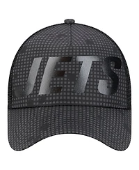 New Era Men's Black New York Jets Throwback Midnight Ink Tonal Text A-Frame Trucker 9FORTY Adjustable Hat