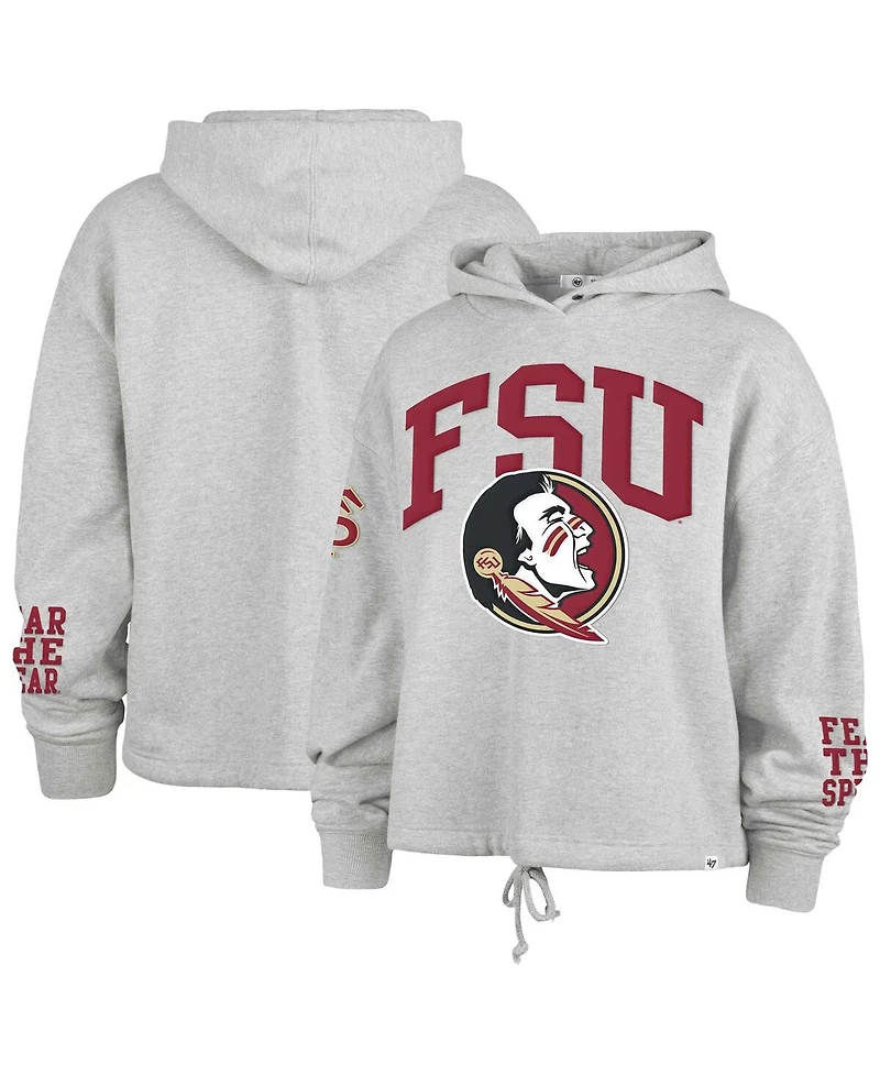 '47 Brand Women's Heather Gray Florida State Seminoles High Hopes Long Sleeve Cropped Hoodie