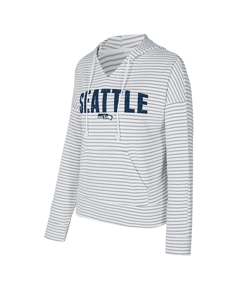Concepts Sport Women's White/Gray Seattle Seahawks Liftoff Striped V-neck Hoodie