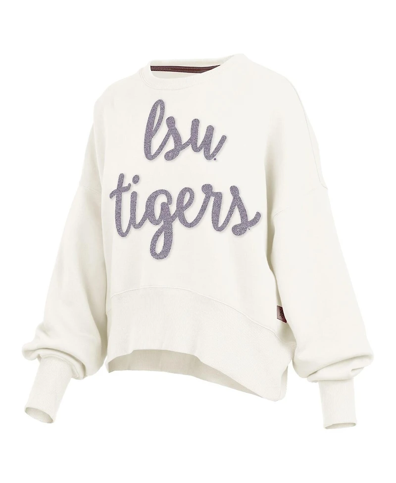 Pressbox Women's Cream Lsu Tigers Chelsea Oversized Pullover Sweatshirt