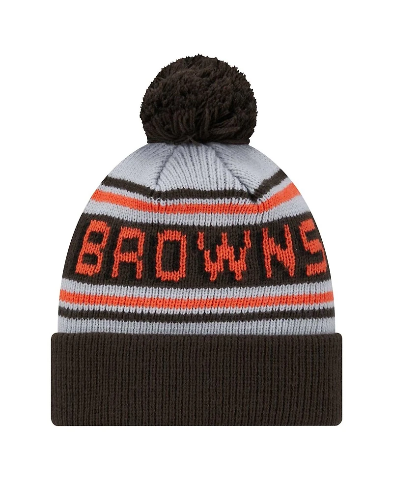 New Era Big Boys and Girls Brown Cleveland Browns Main Cuffed Knit with Pom Hat