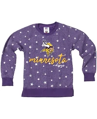 Wes & Willy Big Girls Purple Minnesota Vikings Shimmer Star Reverse Fleece Pullover Sweatshirt